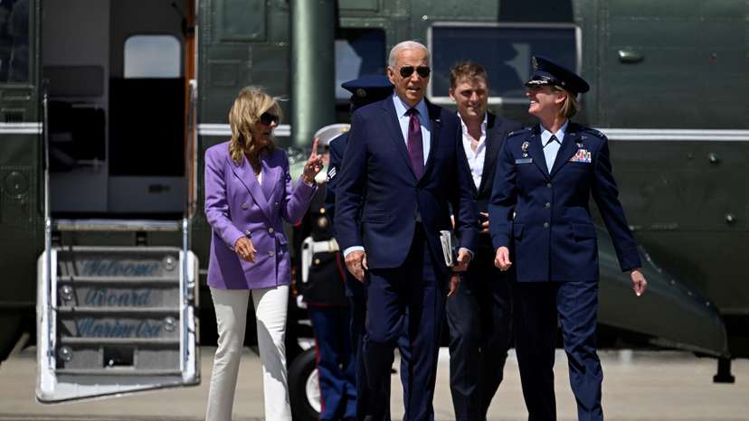 U.S. President Joe Biden boards Air Force One to travel to attend the Democratic National Convention, at Joint Base Andrews