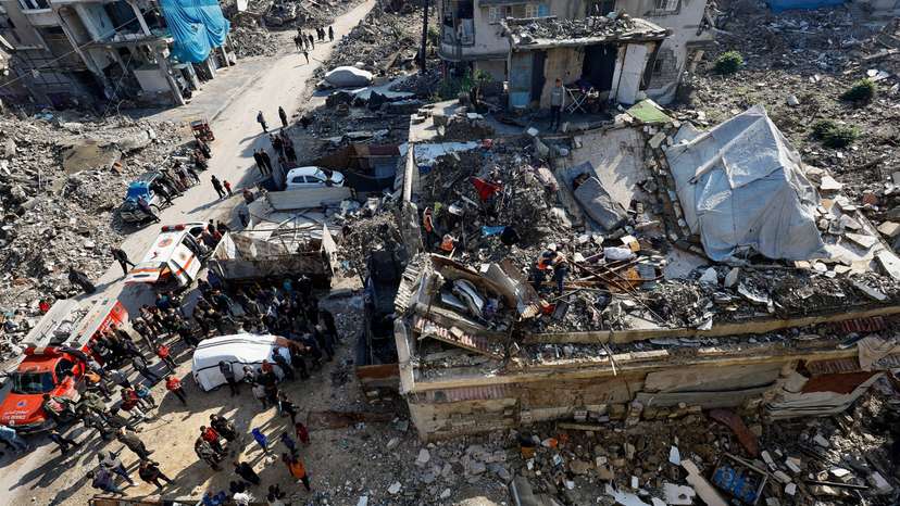 Search and rescue operation at the site of a house that was partially destroyed during the war and collapsed on Tuesday, in Gaza City