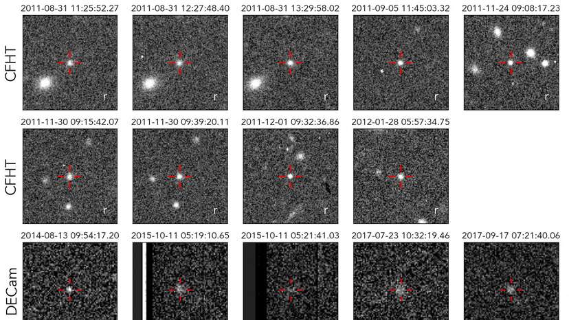 Cutout images of the newly identified trans-Neptunian object named 2017 OF201