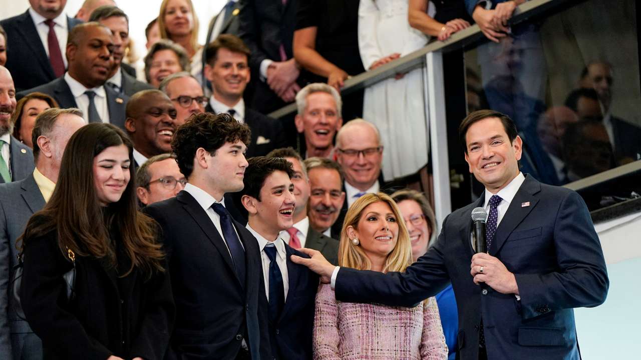 Newly confirmed U.S. Secretary of State Marco Rubio speaks to reporters at the State Department in Washington