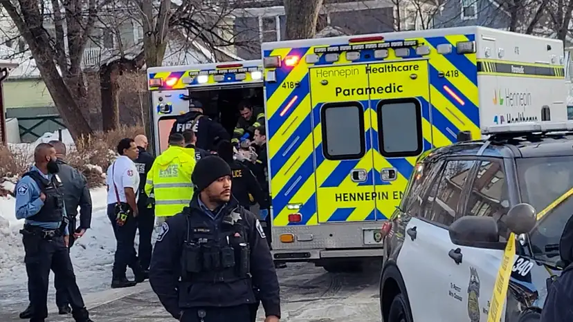 First responders perform CPR on a woman after she was shot in a vehicle by a U.S. immigration officer in Minneapolis
