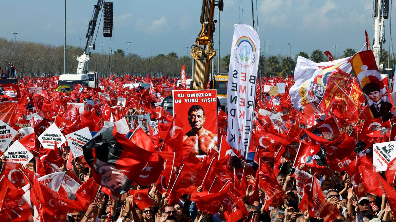 FILE PHOTO: Rally to protest against the arrest of Istanbul Mayor Ekrem Imamoglu as part of a corruption investigation, in Istanbul