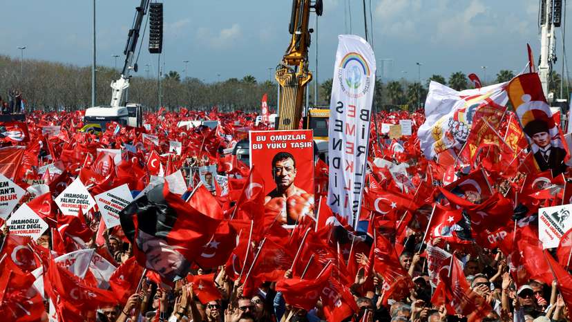 FILE PHOTO: Rally to protest against the arrest of Istanbul Mayor Ekrem Imamoglu as part of a corruption investigation, in Istanbul