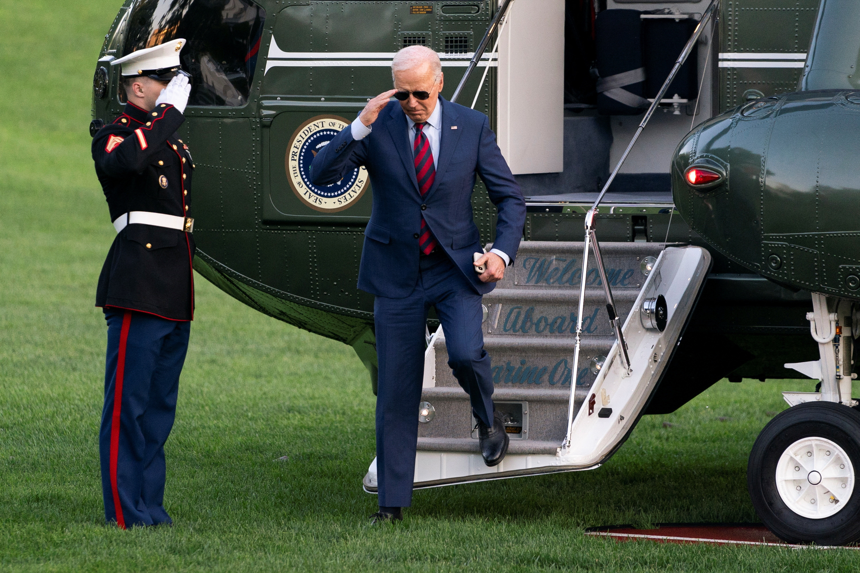 FILE PHOTO: U.S. President Joe Biden returns to the White House following a trip to North Carolina