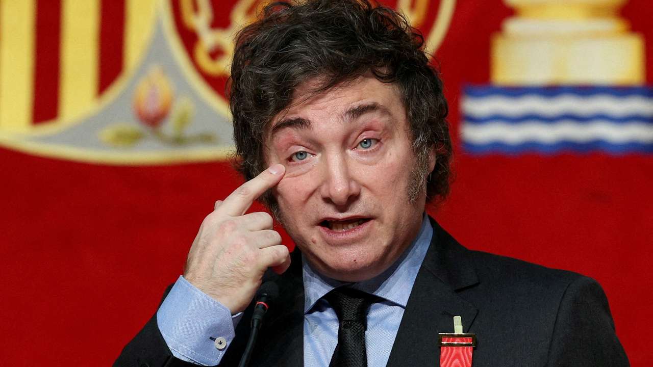 FILE PHOTO: Argentina's President Javier Milei receives the Juan de Mariana Institute award, in Madrid