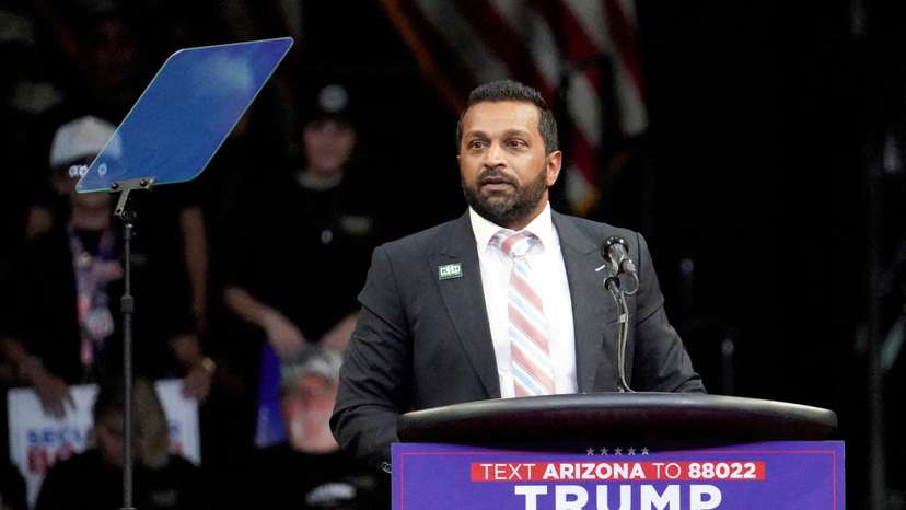FILE PHOTO: Kash Patel speaks at a campaign rally in Prescott Valley