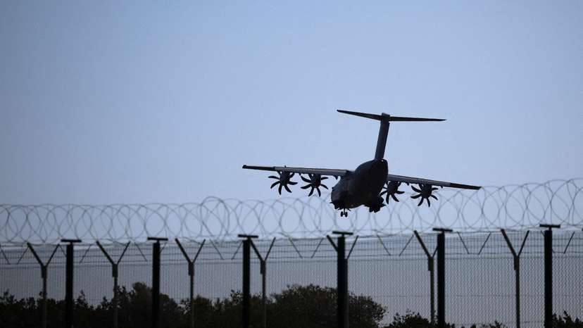 An aircraft prepares to land in RAF Akrotiri, a British sovereign base in Cyprus that was hit by a drone, in Cyprus
