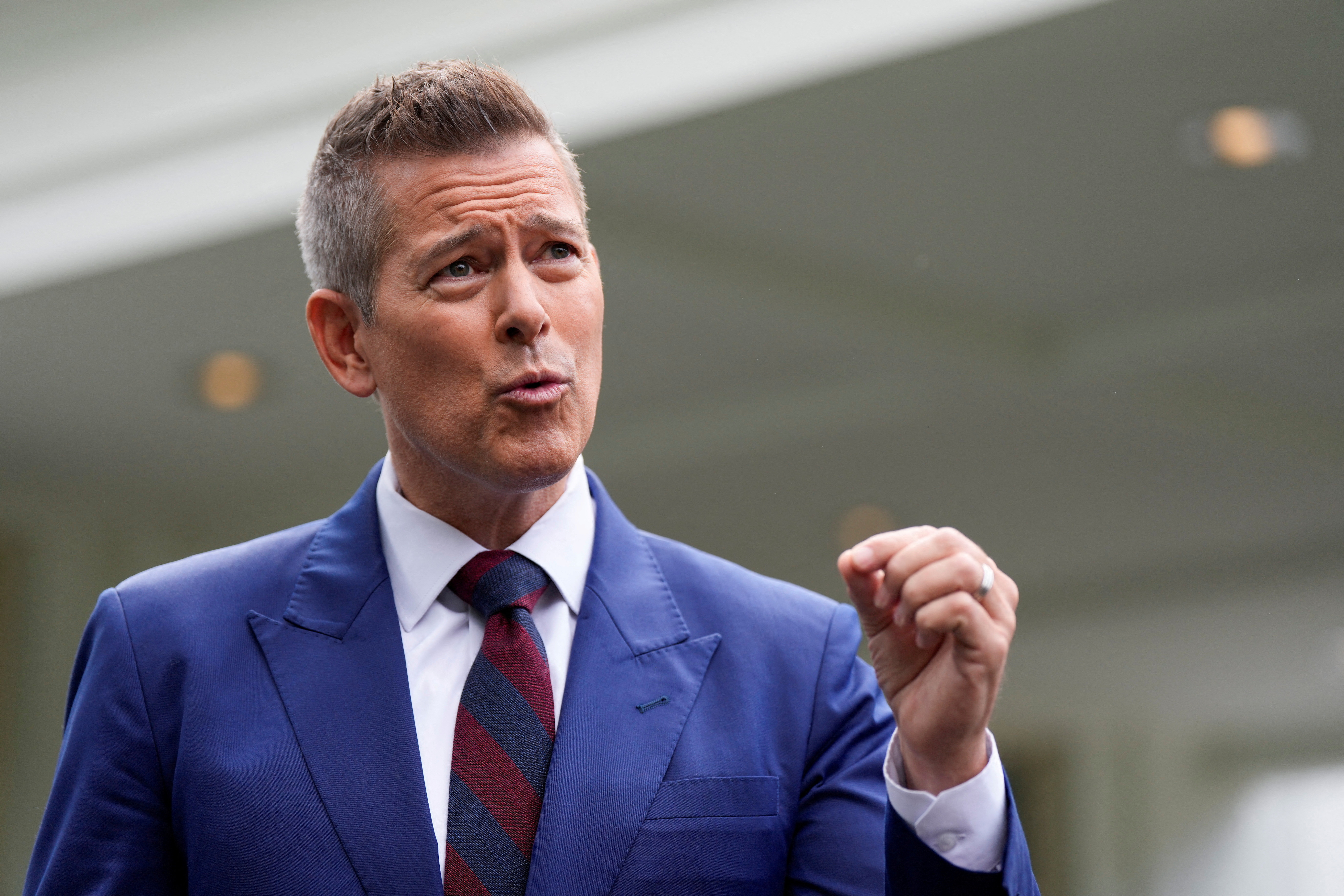 FILE PHOTO: U.S. Transportation Secretary Sean Duffy speaks to the media in Washington