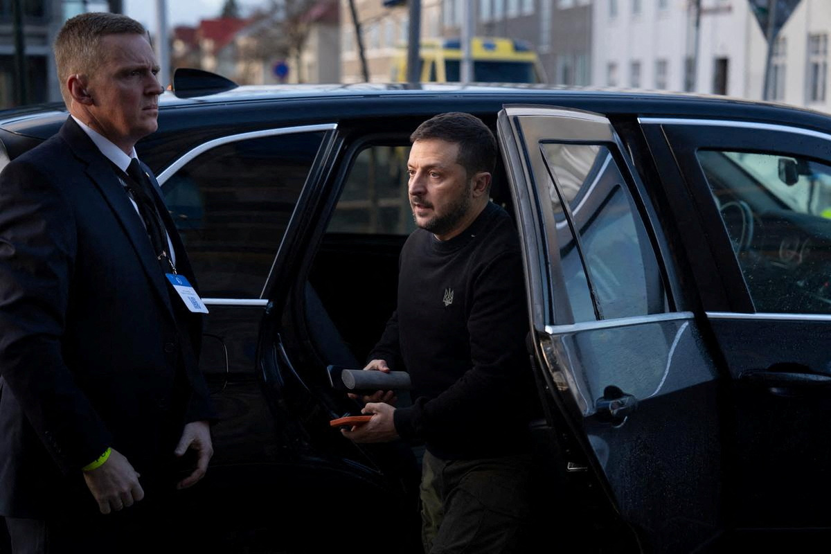 Ukrainian President Volodymyr Zelenskiy arrives to the opening of the Nordic Council session in Reykjavik