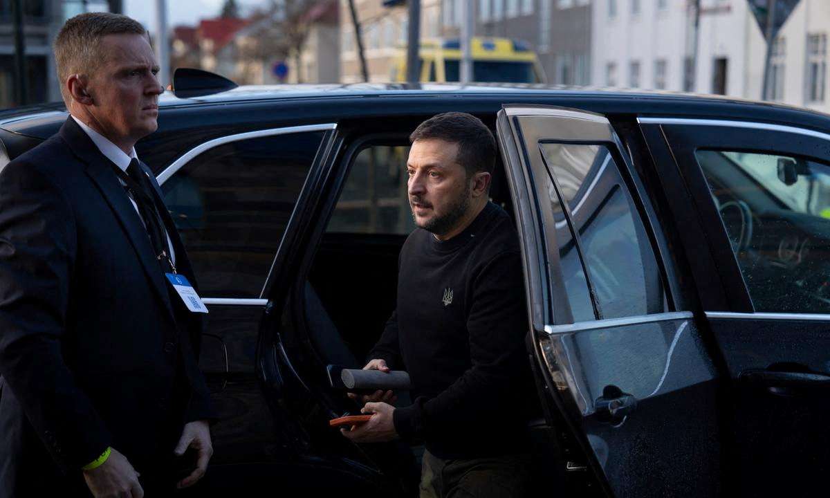 Ukrainian President Volodymyr Zelenskiy arrives to the opening of the Nordic Council session in Reykjavik