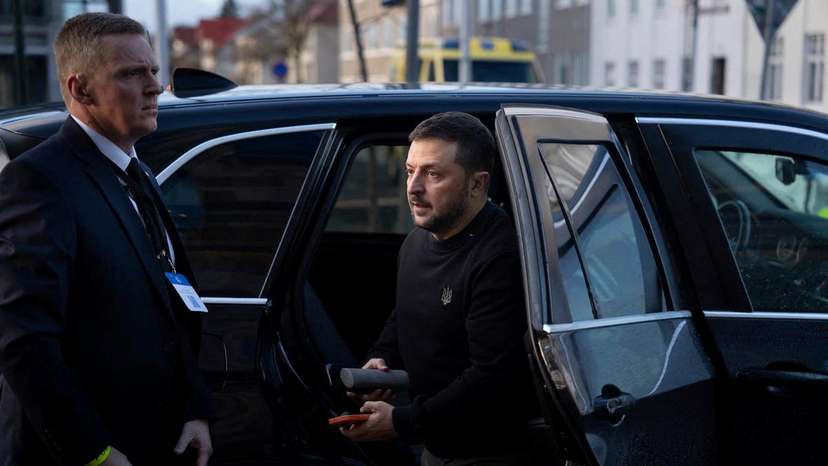 Ukrainian President Volodymyr Zelenskiy arrives to the opening of the Nordic Council session in Reykjavik