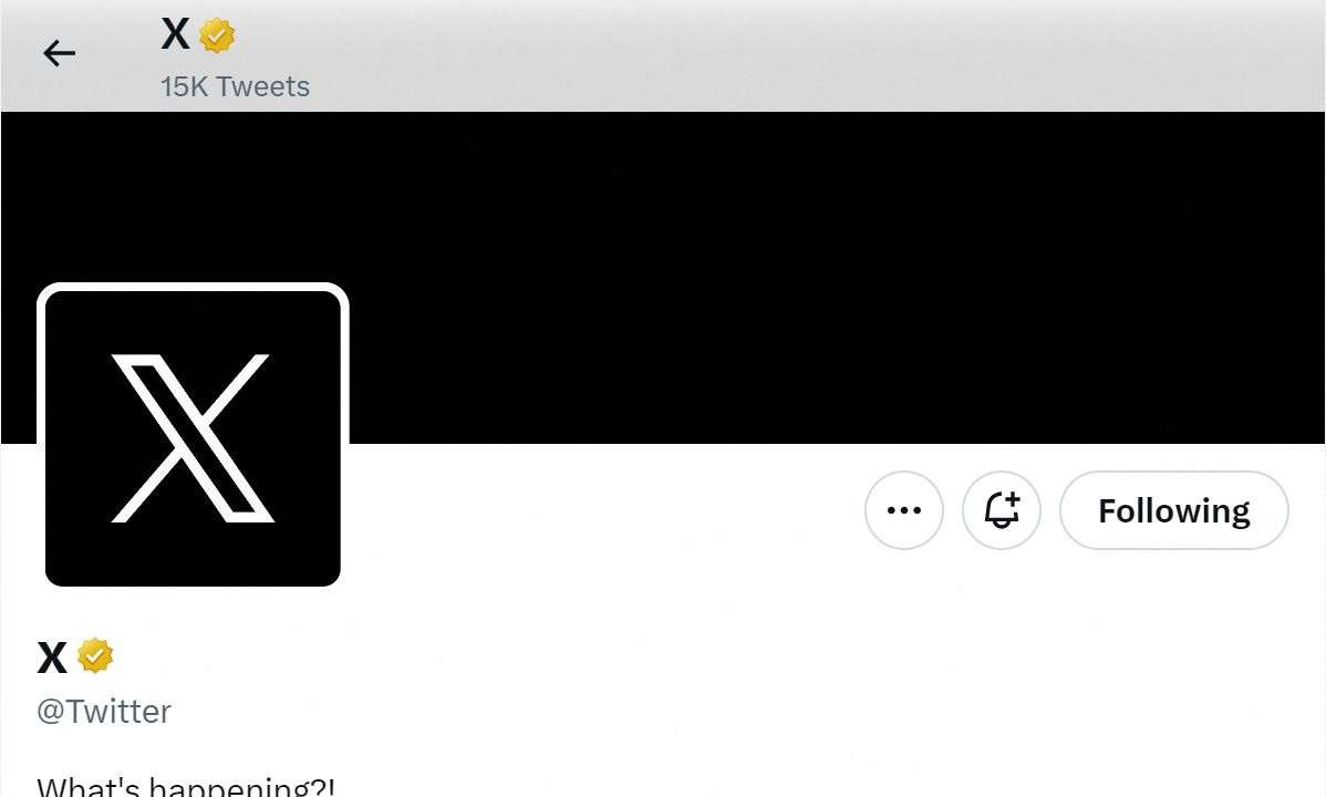 A screen capture of Twitter's official page with an "X" on the profile image