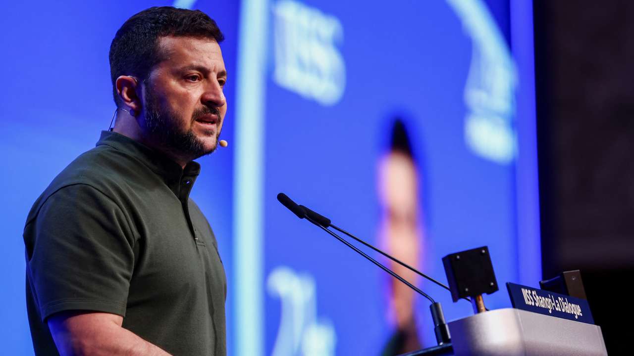 Ukrainian President Volodymyr Zelenskiy attends the Shangri-la Dialogue, in Singapore