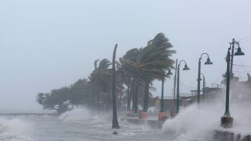 FILE PHOTO: Waves crash against the seawall in Fajardo as Hurricane Irma slammed across islands in the northern Caribbean