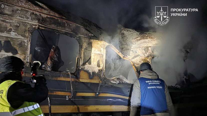Aftermath of a Russian drone attack towards a passanger train in Kharkiv region