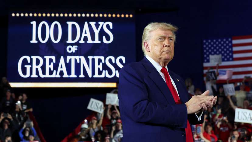 U.S. President Donald Trump holds a rally to celebrate his first 100 days in office