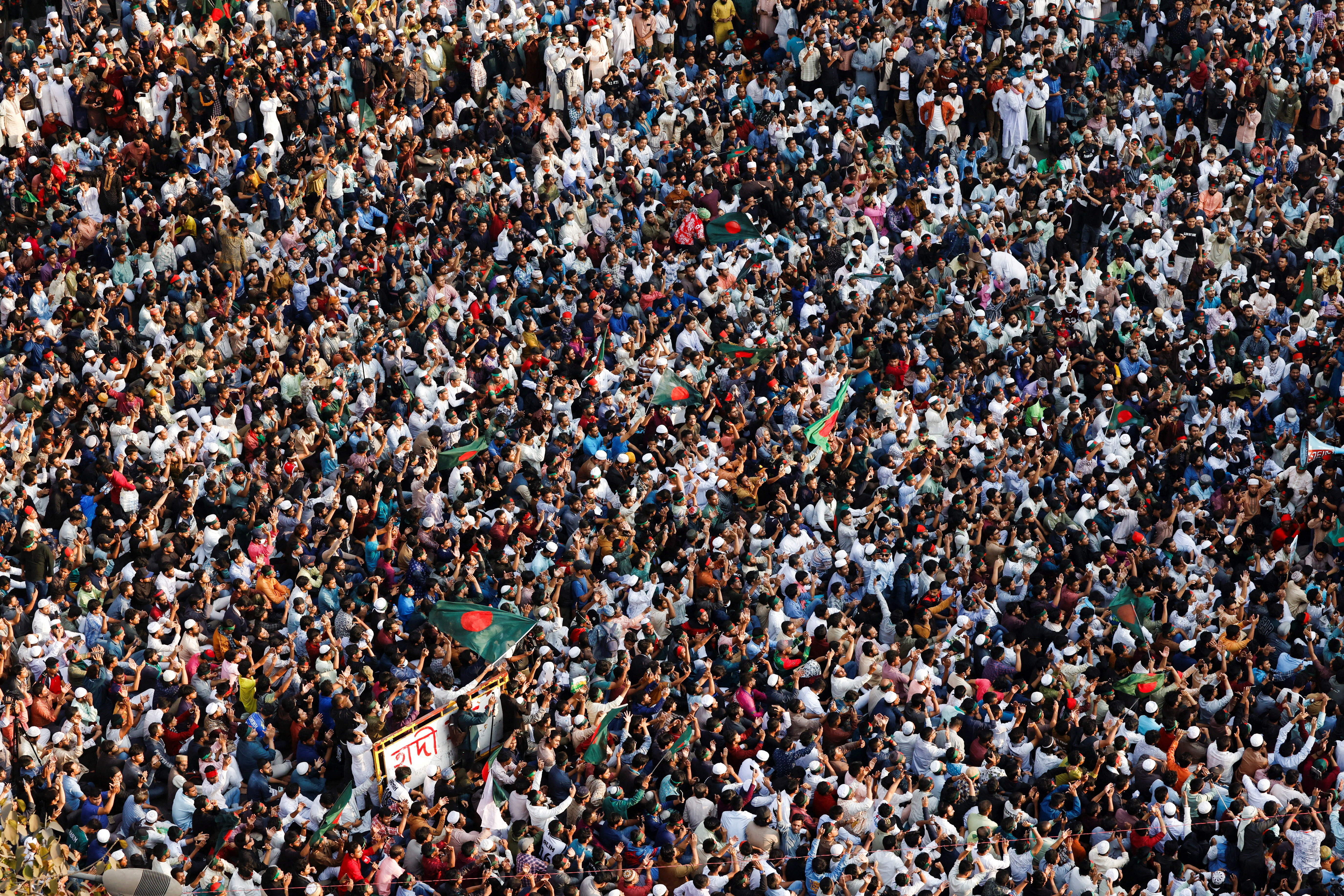 Supporters block the Shahbagh Square as they protest demanding justice for the death of Sharif Osman Hadi in Dhaka