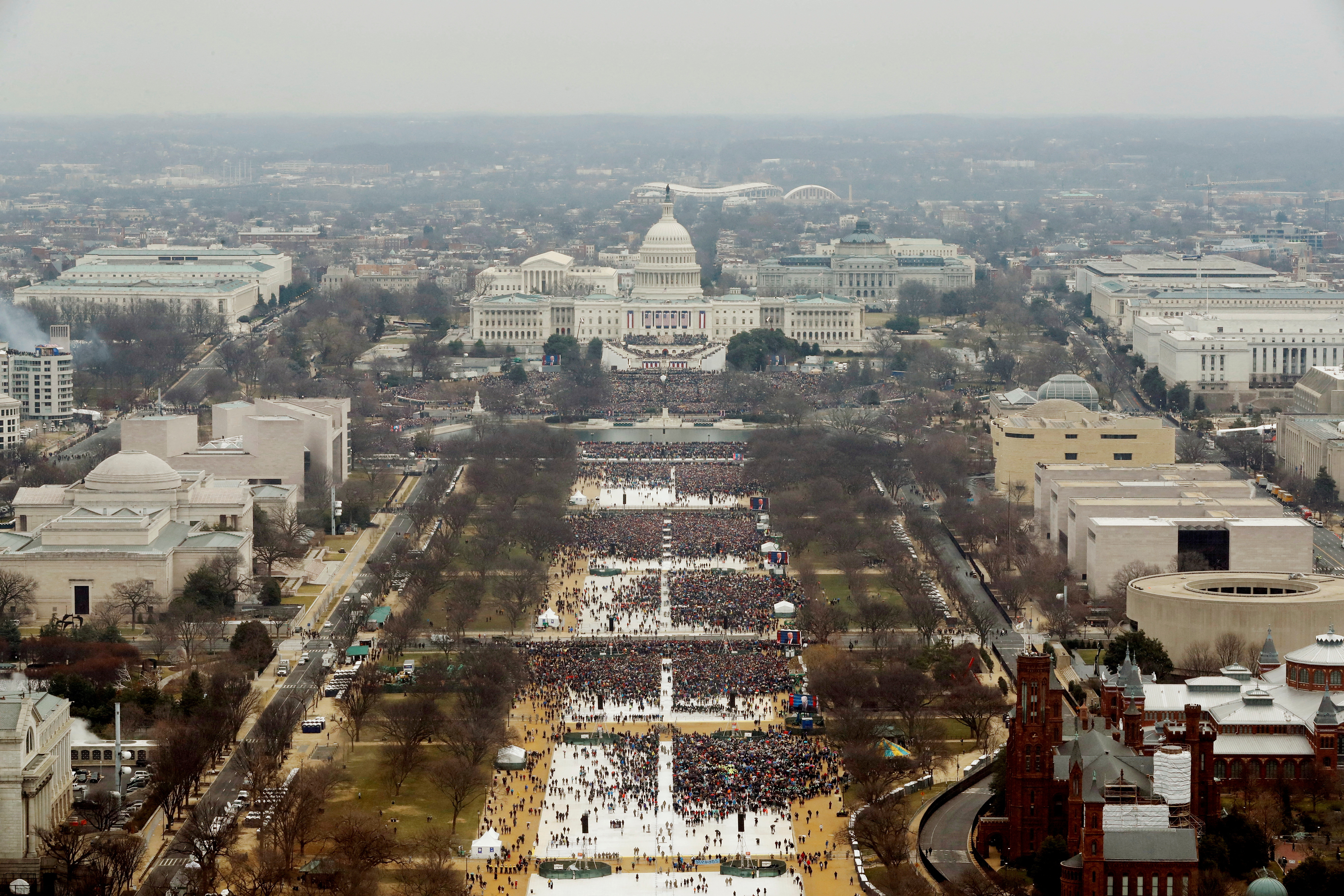 FILE PHOTO: Attendees partake in Donald Trump's inauguration in 2017 in Washington