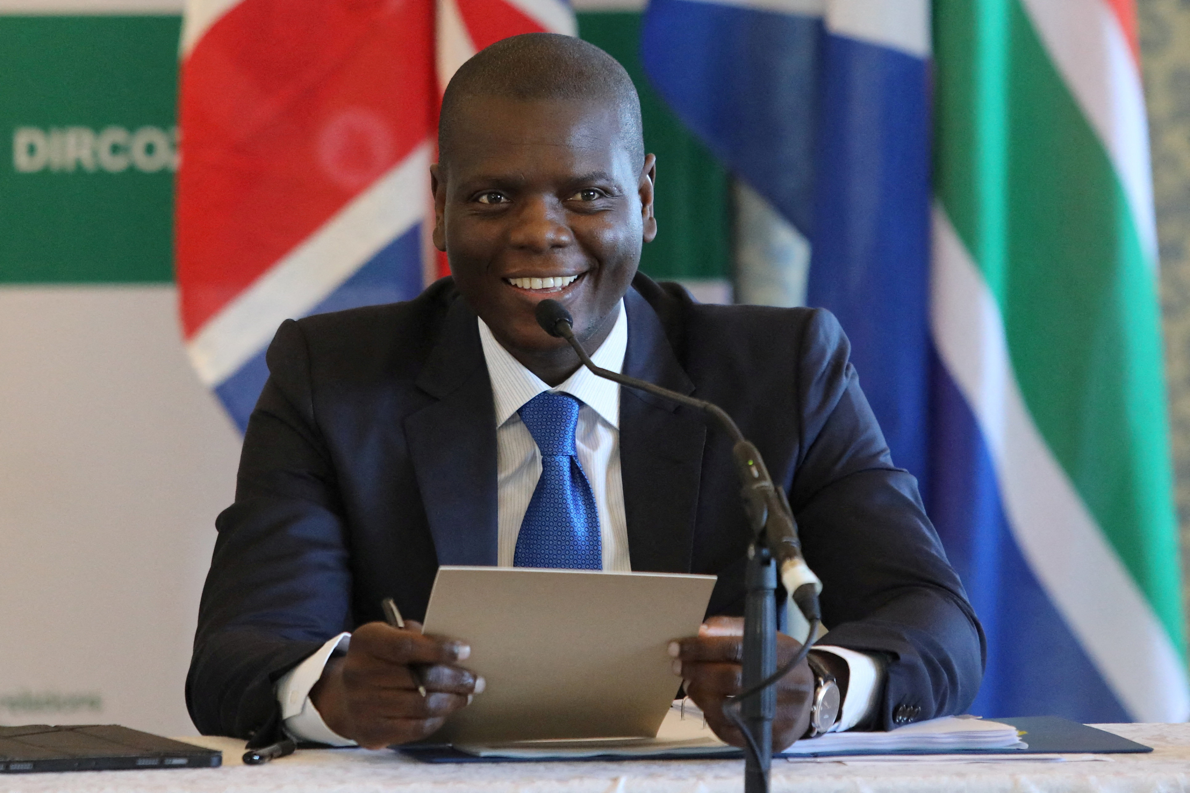 FILE PHOTO: South Africa's Minister of International Relations and Cooperation Ronald Lamola meets with Britain's Foreign Secretary David Lammy in Cape Town
