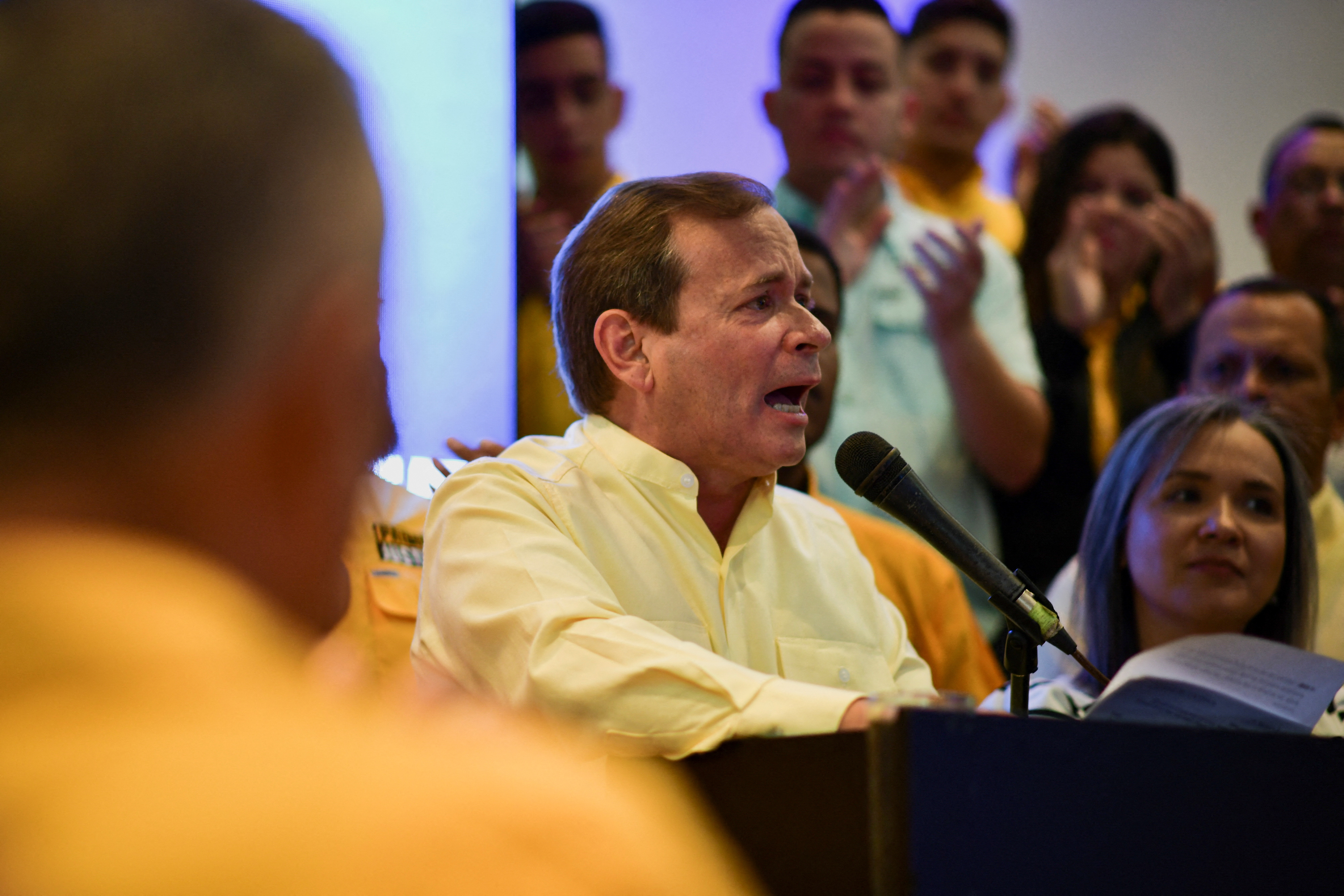 Venezuelan opposition party "Primero Justicia" presents Juan Pablo Guanipa as its candidate for the presidential primary, in Caracas