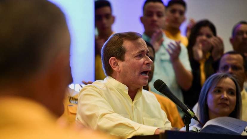 Venezuelan opposition party "Primero Justicia" presents Juan Pablo Guanipa as its candidate for the presidential primary, in Caracas