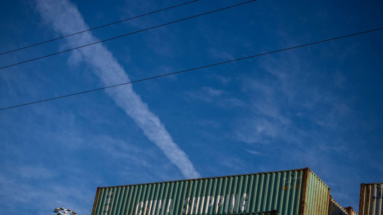 A China Shipping container is seen at the port of Oakland, California