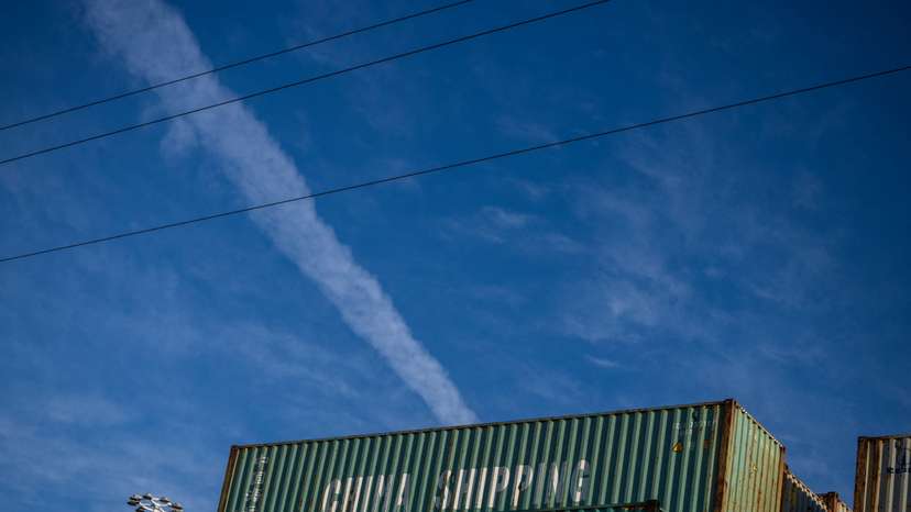 A China Shipping container is seen at the port of Oakland, California