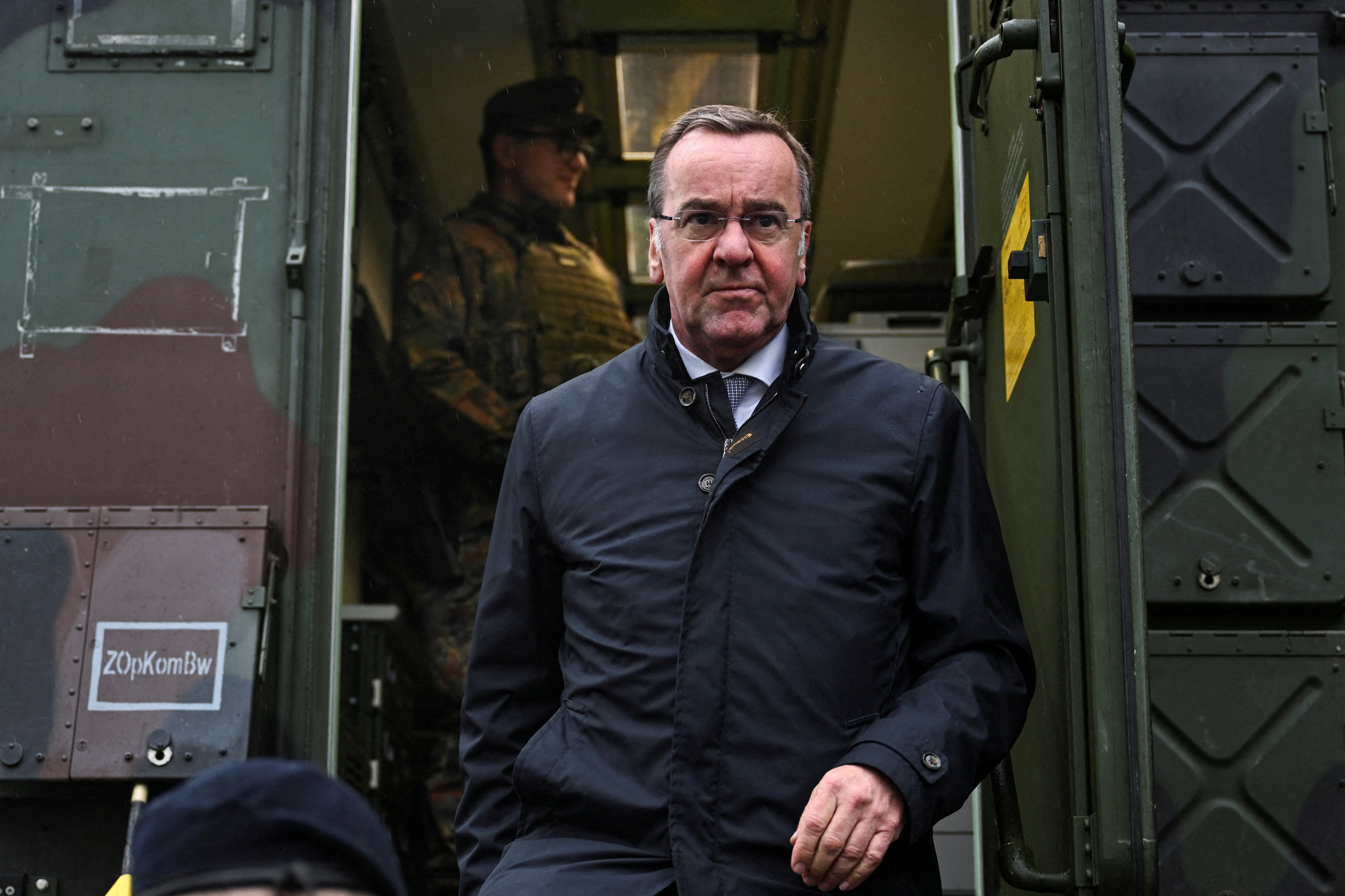 FILE PHOTO: German Defence Minister Boris Pistorius visits the German army’s communications center responsible for cybersecurity in Mayen