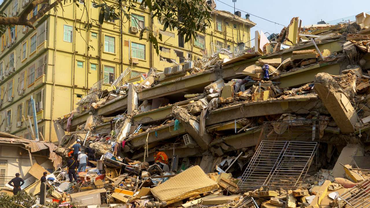 Aftermath of strong earthquake, in Mandalay