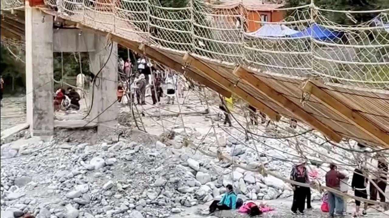 Aftermath of a suspension bridge collapse in Yili, Xinjiang Uyghur Autonomous Region