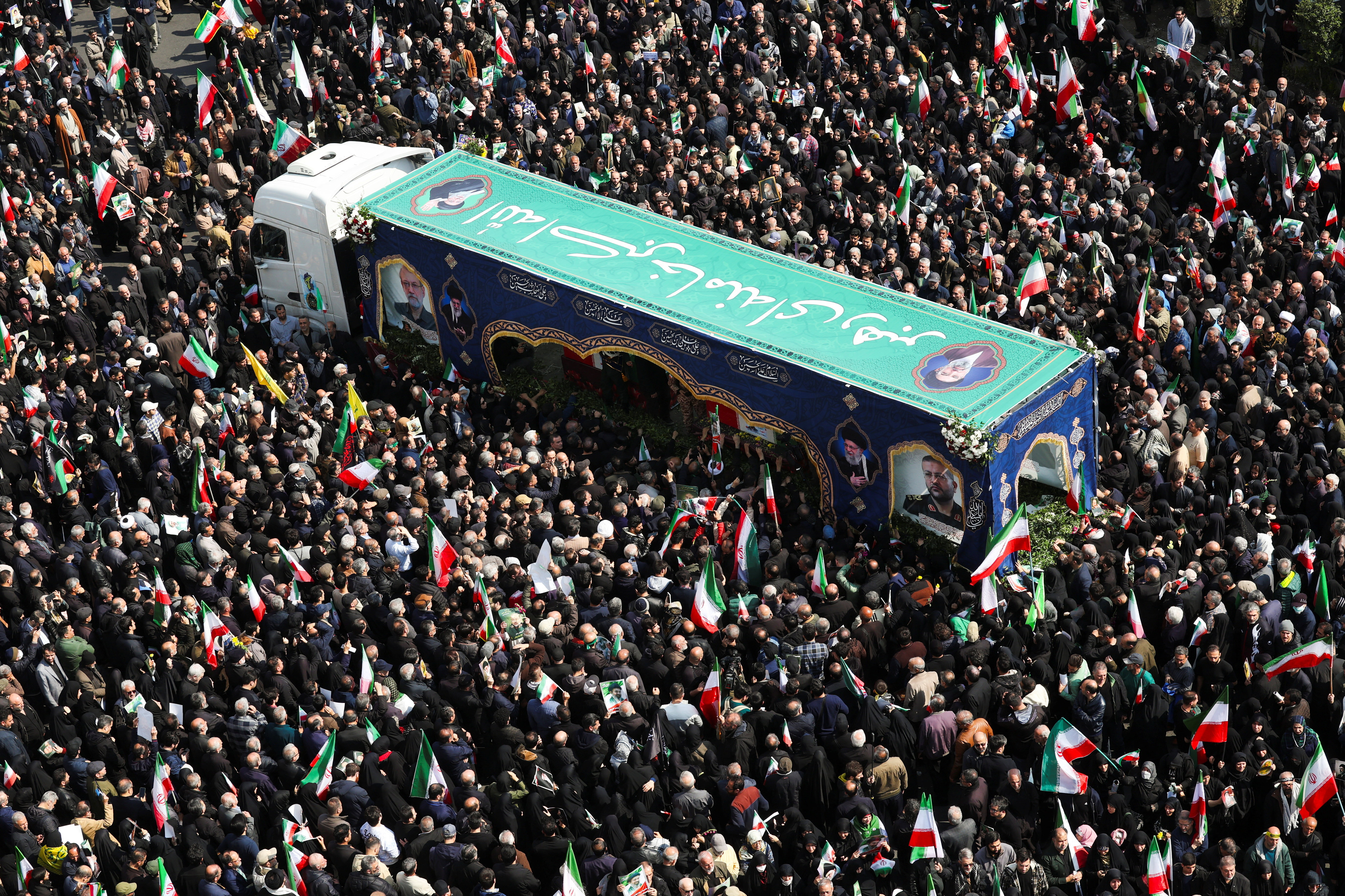 Funeral for Iranian security chief Ali Larijani and victims of the IRIS Dena warship at Enghelab Square, in Tehran