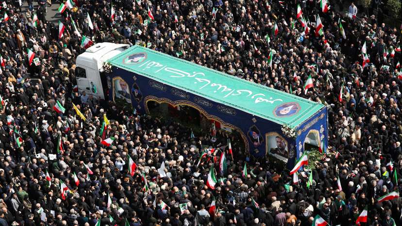 Funeral for Iranian security chief Ali Larijani and victims of the IRIS Dena warship at Enghelab Square, in Tehran