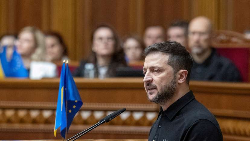 Ukraine's President Zelenskiy addresses lawmakers during a parliament session in Kyiv
