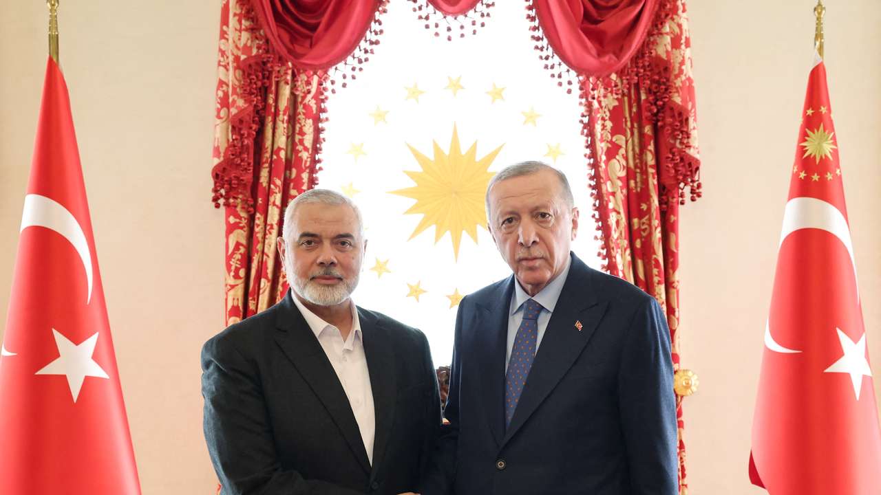 Turkish President Erdogan meets with Ismail Haniyeh, leader of the Palestinian Islamist group Hamas, in Istanbul