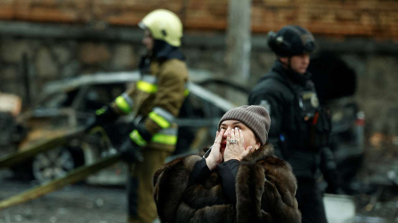 Aftermath of a Russian missile strike in central Kyiv