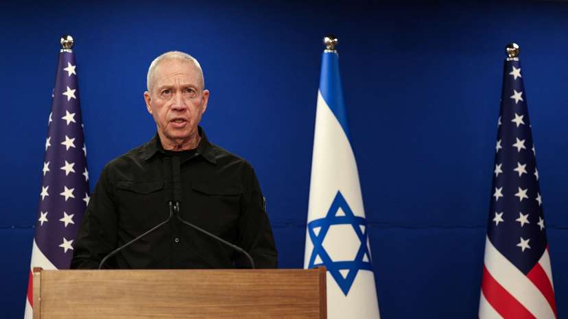 U.S. Secretary of Defense Austin and Israeli Defense Minister Gallant hold a joint press conference at Israel's Ministry of Defense, in Tel Aviv