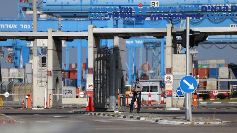 A view of Ashdod port after the Israeli cabinet approved the temporary use of the port for aid deliveries into Gaza