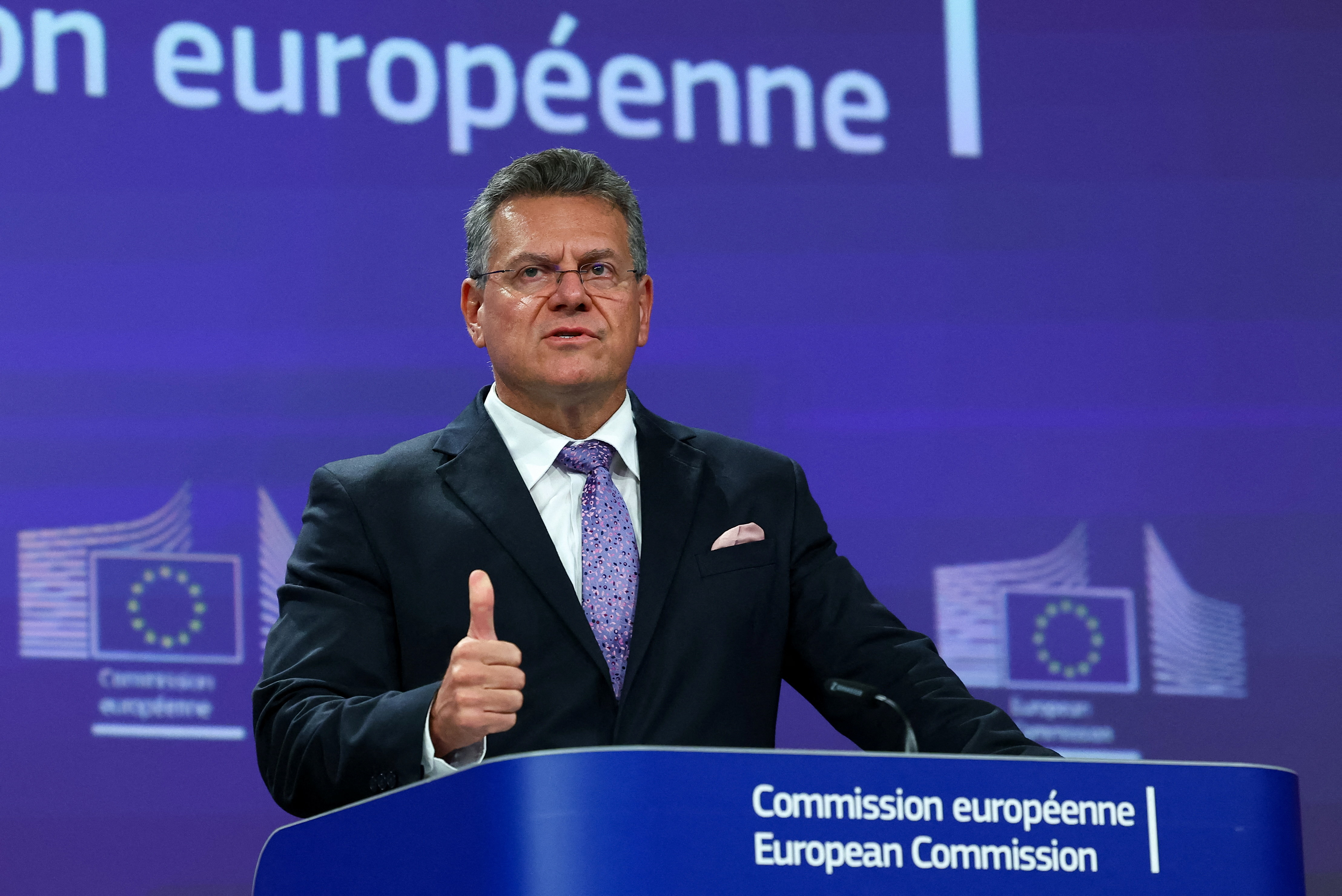 EU Trade Commissioner Sefcovic holds press conference on EU-US trade deal, in Brussels