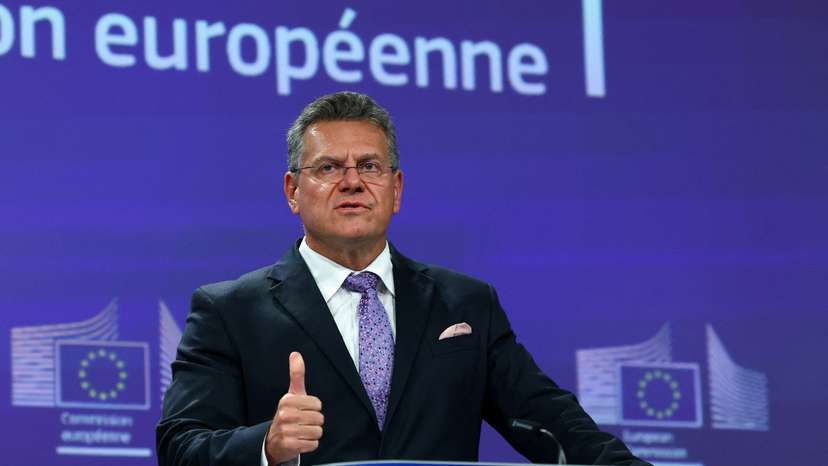 EU Trade Commissioner Sefcovic holds press conference on EU-US trade deal, in Brussels