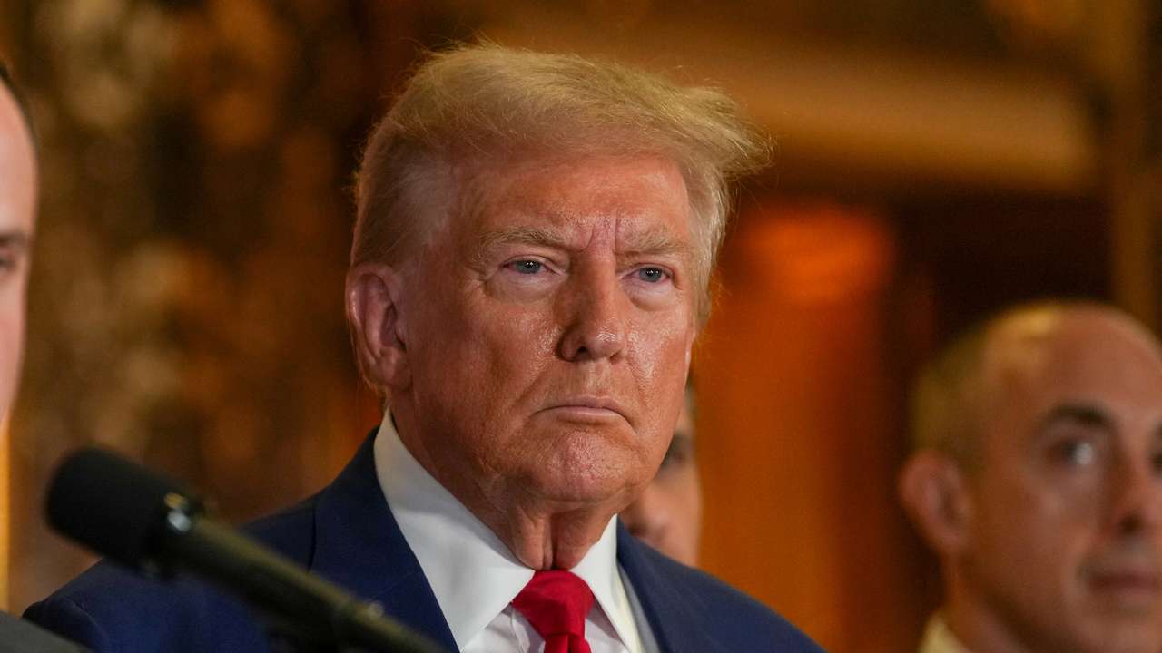 Republican presidential nominee and former U.S. President Donald Trump looks on during a press conference at Trump Tower in New York City
