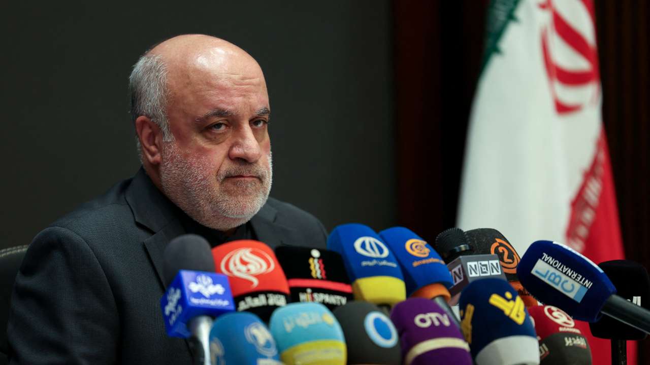 Iran's ambassador to Lebanon Mojtaba Amani attends a press conference at the Iranian embassy in Beirut