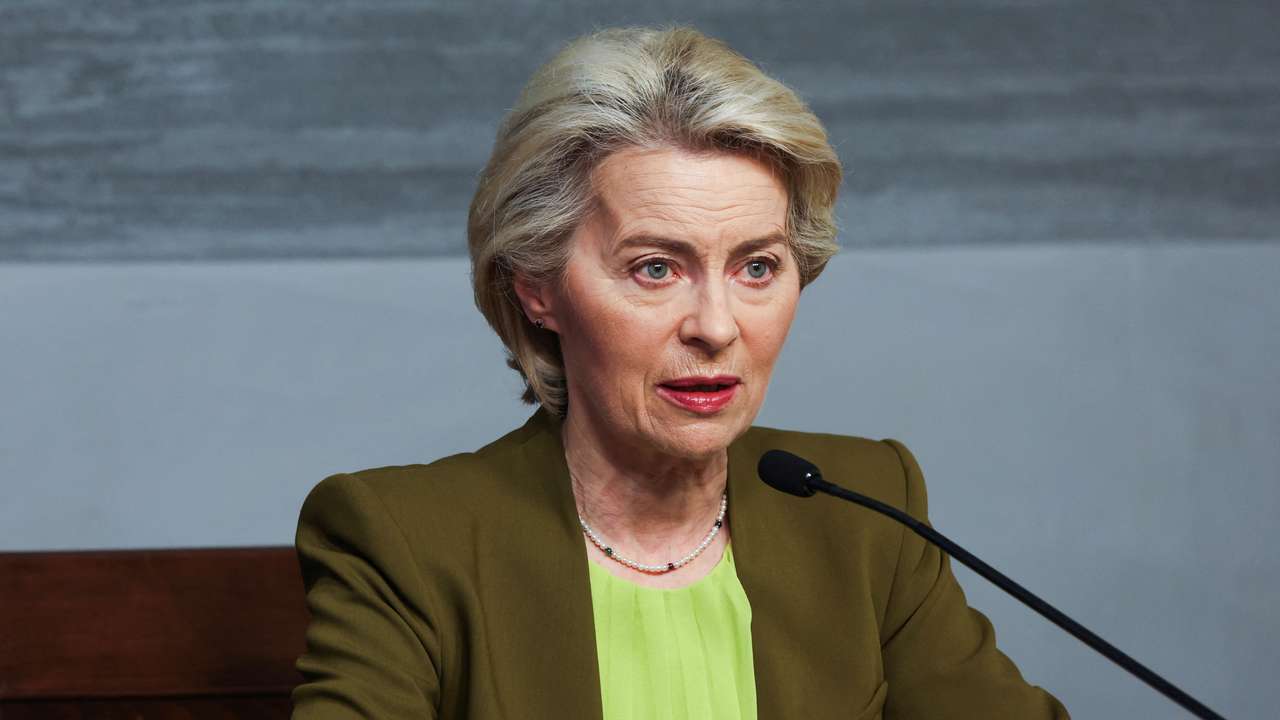 European Commission President von der Leyen attends a press conference at government palace in Beirut
