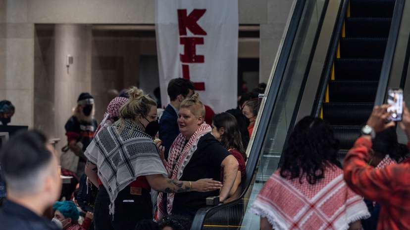 Pro-Palestinian protesters occupy the building lobby of the Israeli consulate in San Francisco