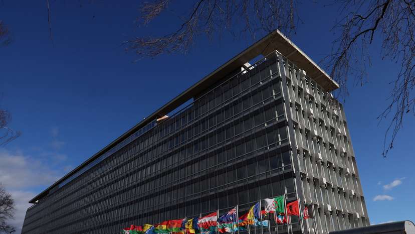 A view shows The World Health Organization (WHO) headquarters in Geneva