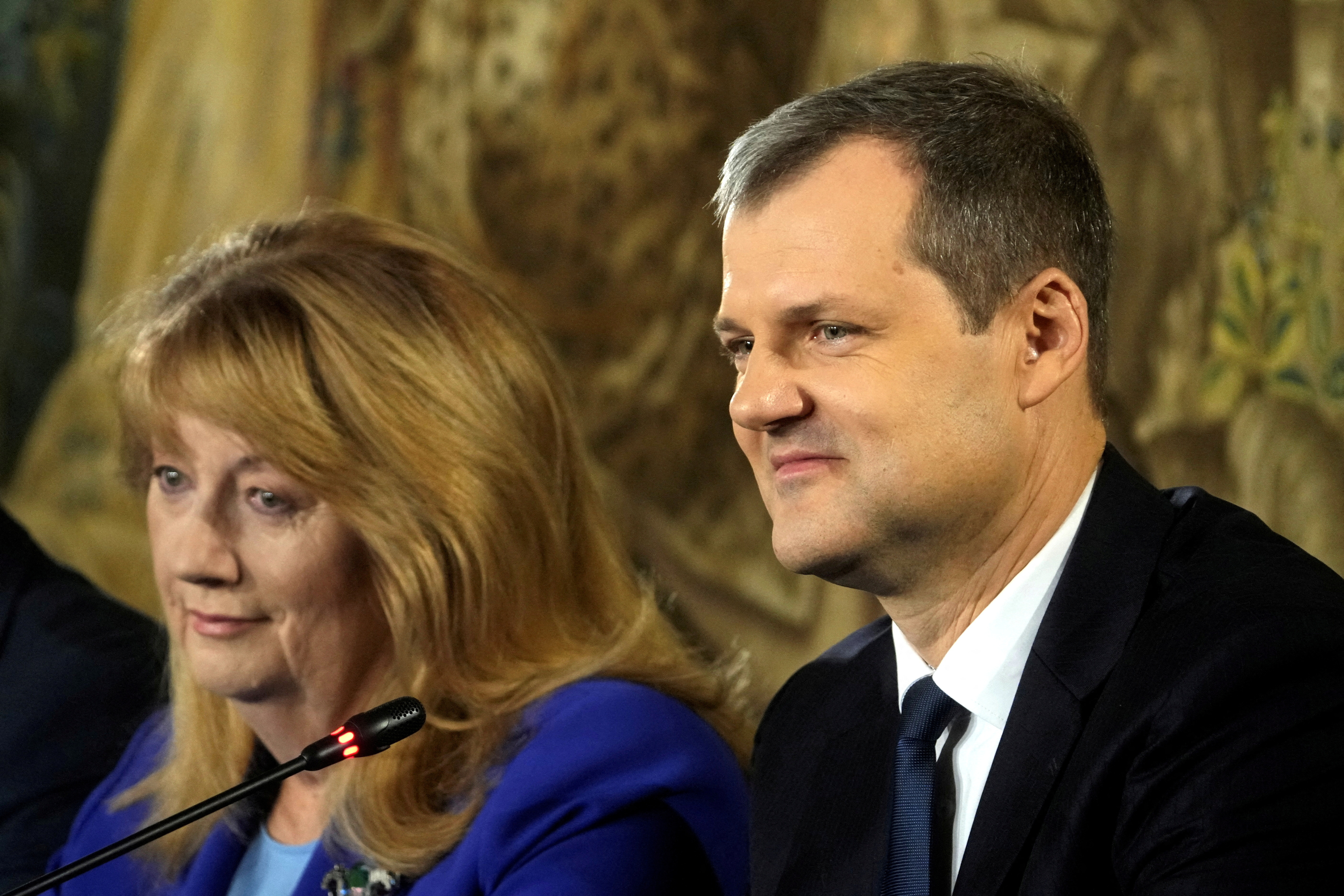 FILE PHOTO: Social Democrats leaders attend press conference in Vilnius