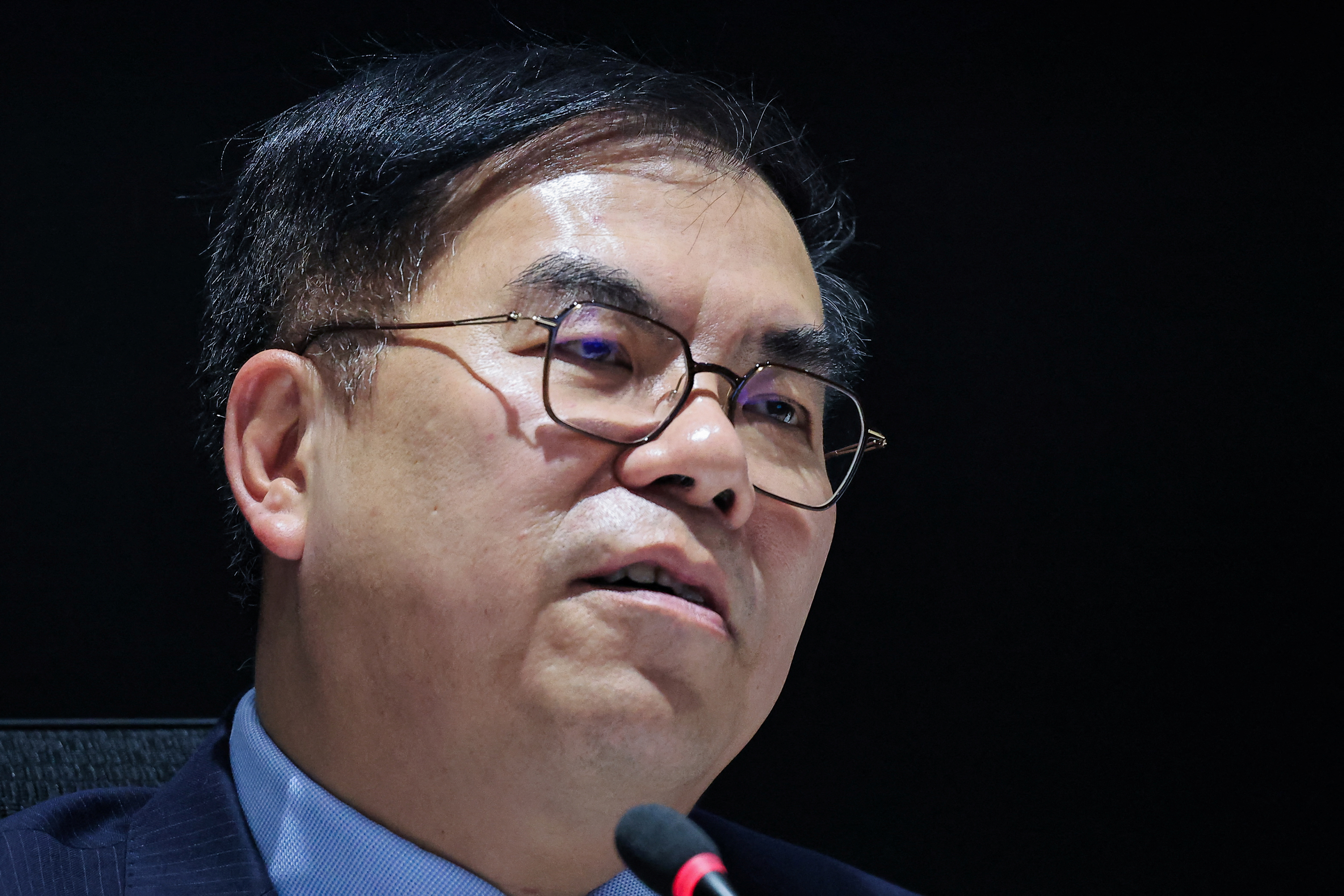 Taiwan Environment Minister Peng Chi-ming speaks to media in Taipei