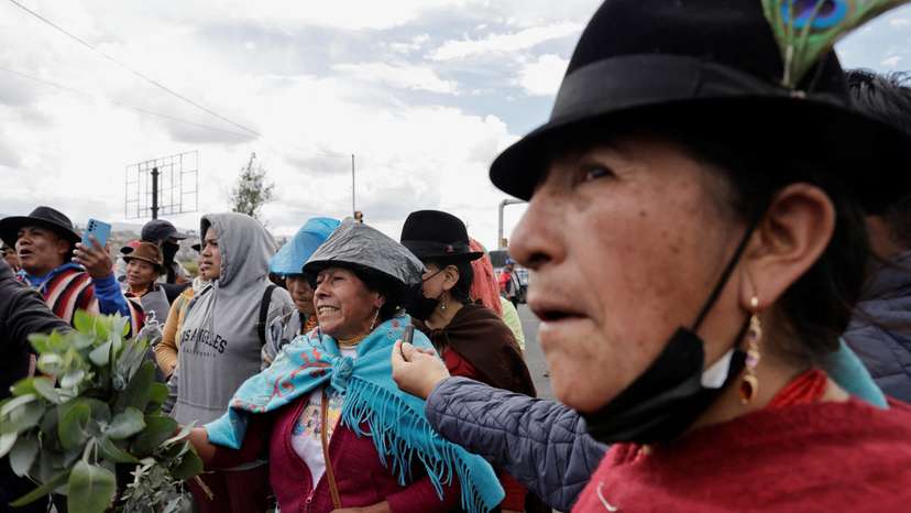 Indigenous groups protest against diesel subsidy cuts, in Latacunga