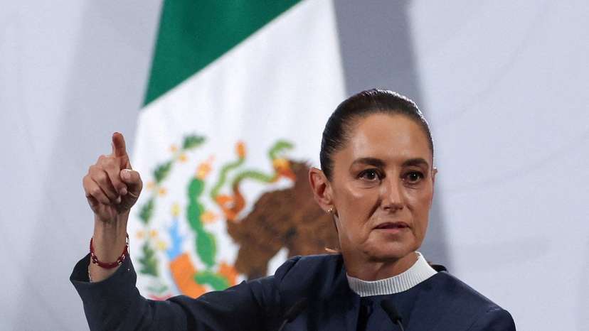 FILE PHOTO: Mexico's President Claudia Sheinbaum holds a press conference at the National Palace, in Mexico City