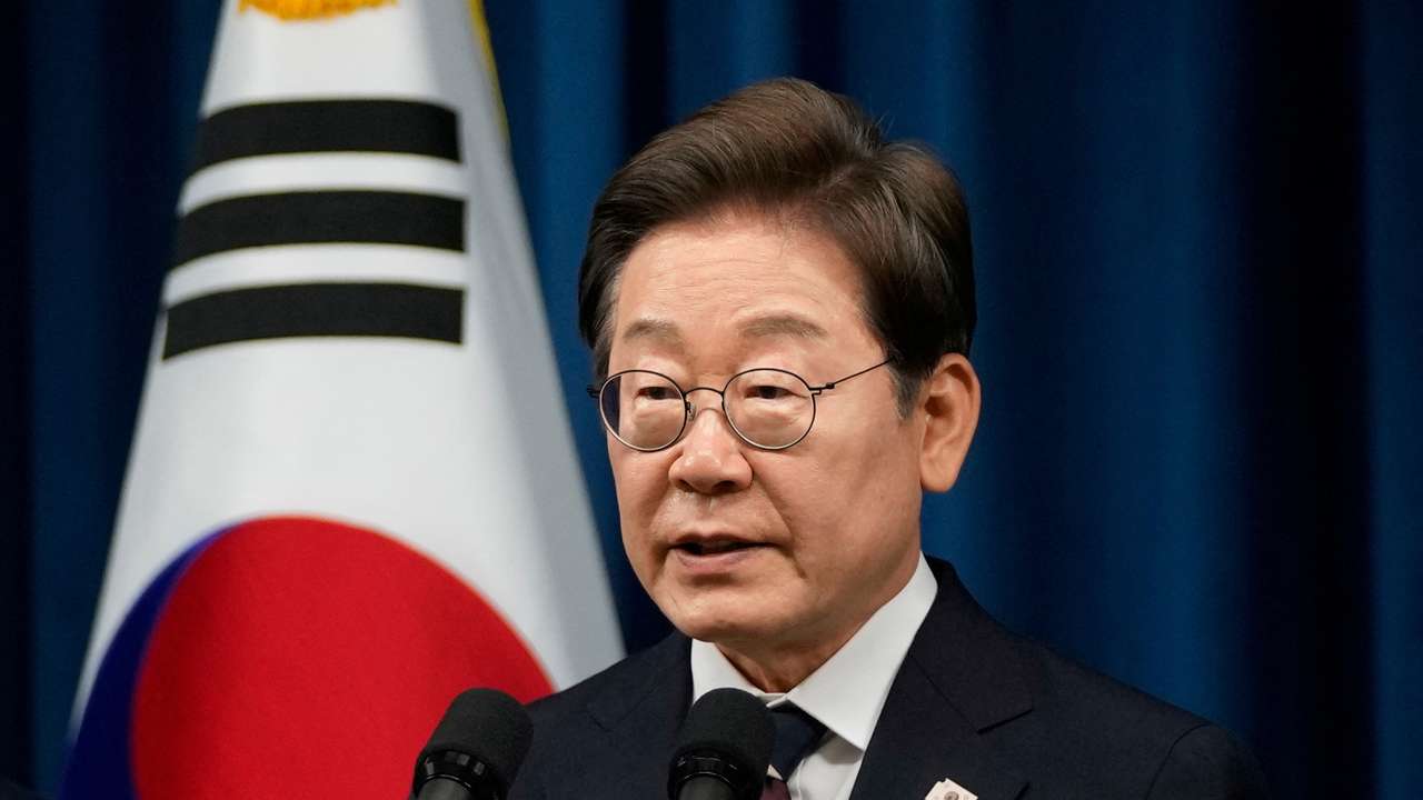 South Korean President Lee Jae-myung attends a press conference in Seoul