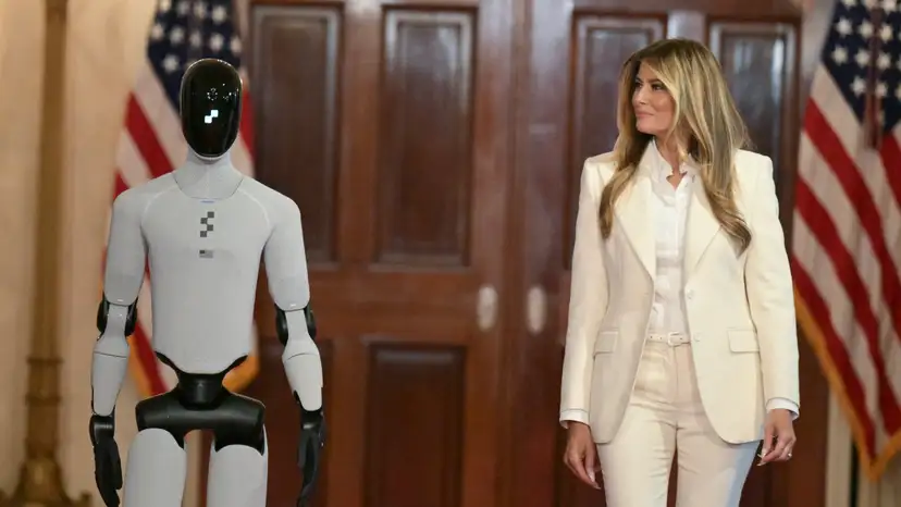 US First Lady Melania Trump walks red carpet with humanoid robot at White House